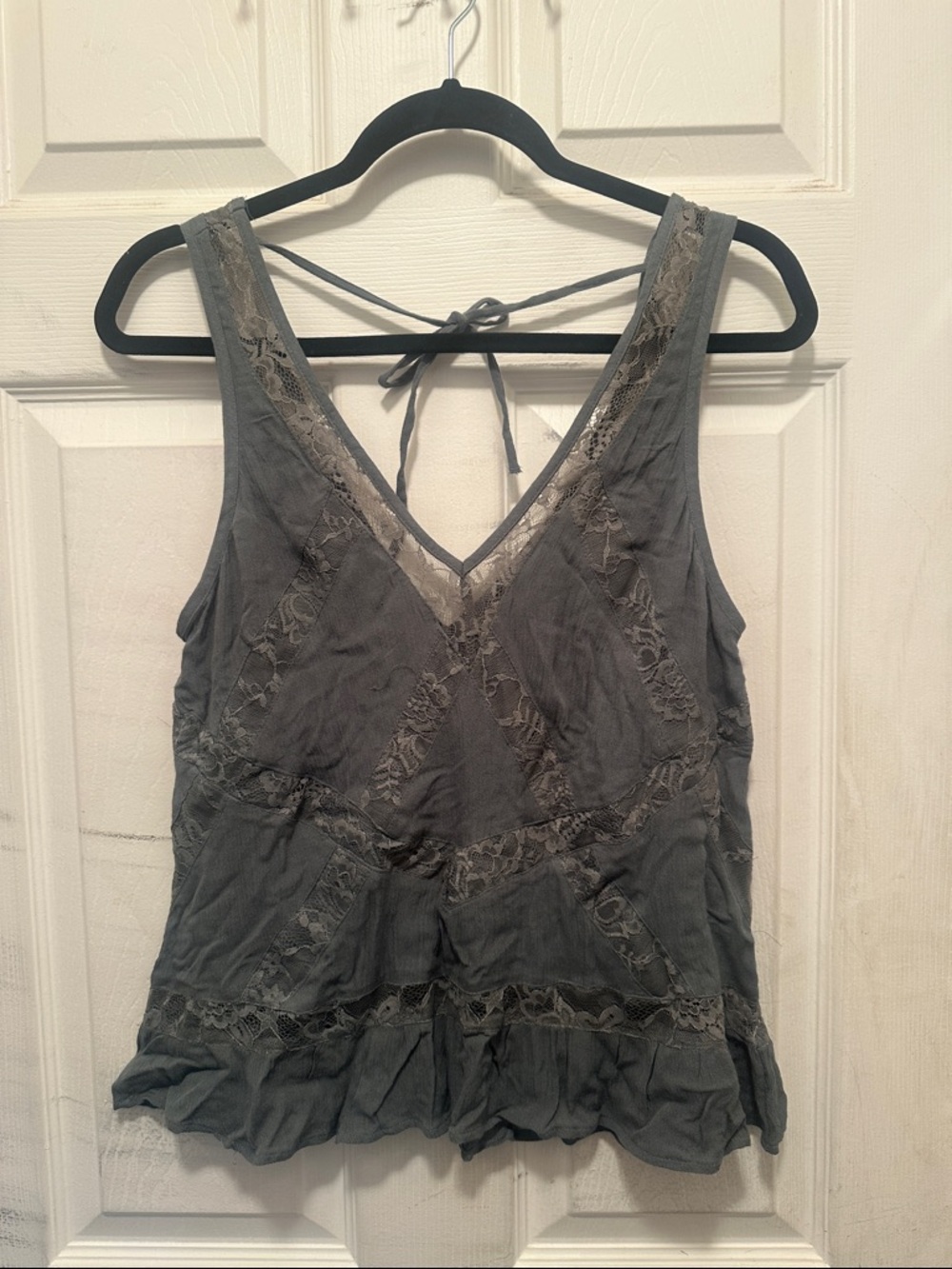 American Eagle  Gray -Green Lace-Accent Tie-Back Camisole Y2K